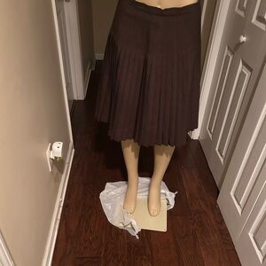Philippe Adec Dark Brown Pleated A-Line Skirt